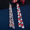 CMM Unique Love Heart Cut Sparkly Red Cubic Zirconia Long Dangle Drop Earrings for Women Jewelry Gift
