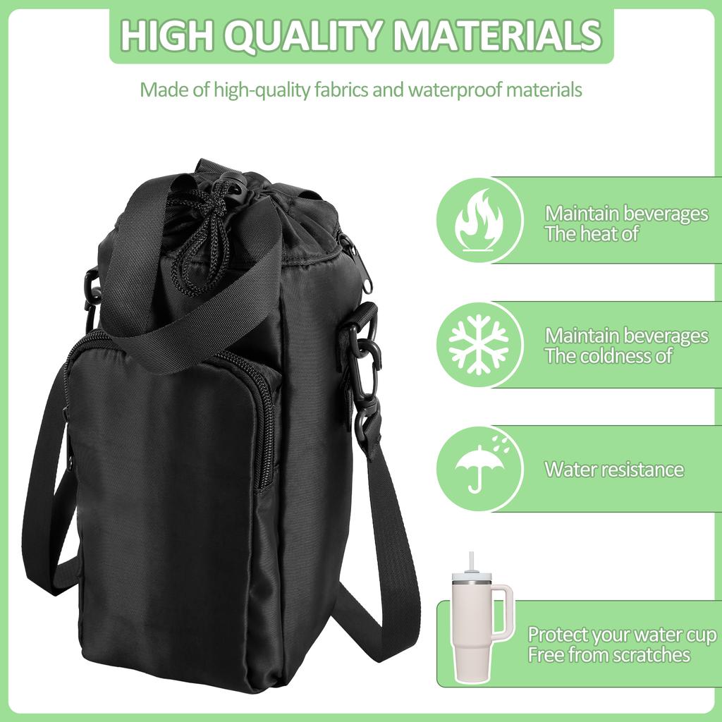 Portable Water Bottle Carrier Bag with Pockets Reusable Water Bottle Sling Bag with Adjustable Strap Insulated Mug Cover Bag