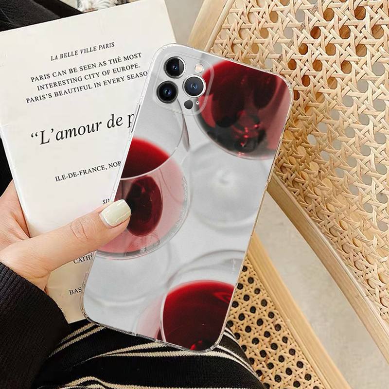 Elegant Red Wine Glass Phone Case Silicone Soft for iphone 14 13 12 11 Pro Mini XS MAX 8 7 6 Plus X XS XR Cover