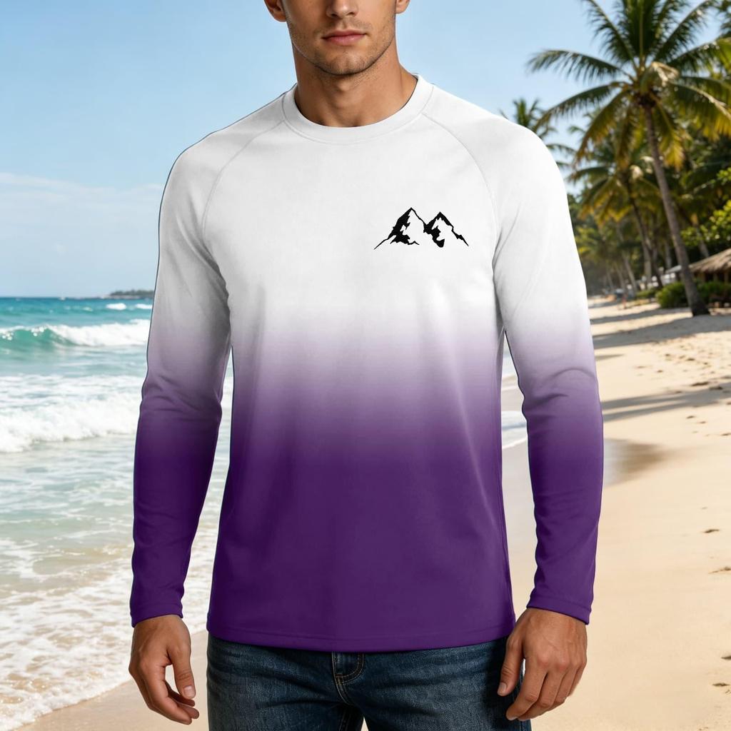 Men's Long Sleeve UPF50+ Sun Protection Shirt Lightweight Breathable Quick Dry Outdoor Casual Loose Fit T-Shirt for Summer Hiking Fishing