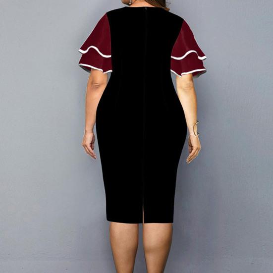 Damen Unterröcke Übergröße Festliches Kleid Digitaldruck Fliegenärmel Übergröße Rundhalsausschnitt Schlitzsaum Bodycon Kleid für Hochzeit