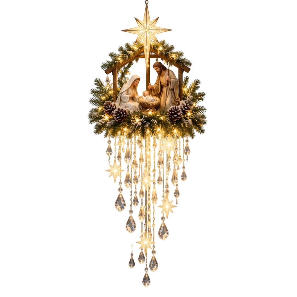 2D Flat Christmas Decoration with String Lights for Holiday Display, Batteries Not Included