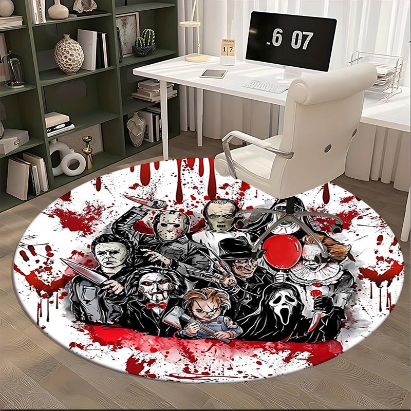 Horror Movie Characters,Halloween Horror Icons Chair Mat Round Rug Office Carpet, Non Slip, Suitable for Living Rooms, Bedrooms,Decor1205839a