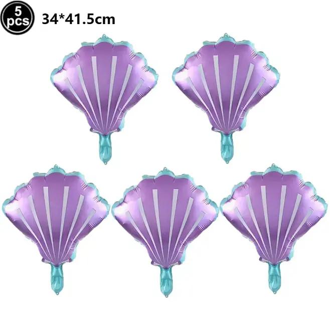5pcs/set Mermaid Tail Shells Balloons Under the Deep Sea Mermaid Theme Party Decorations Baby Shower Girl Birthday Party Favors