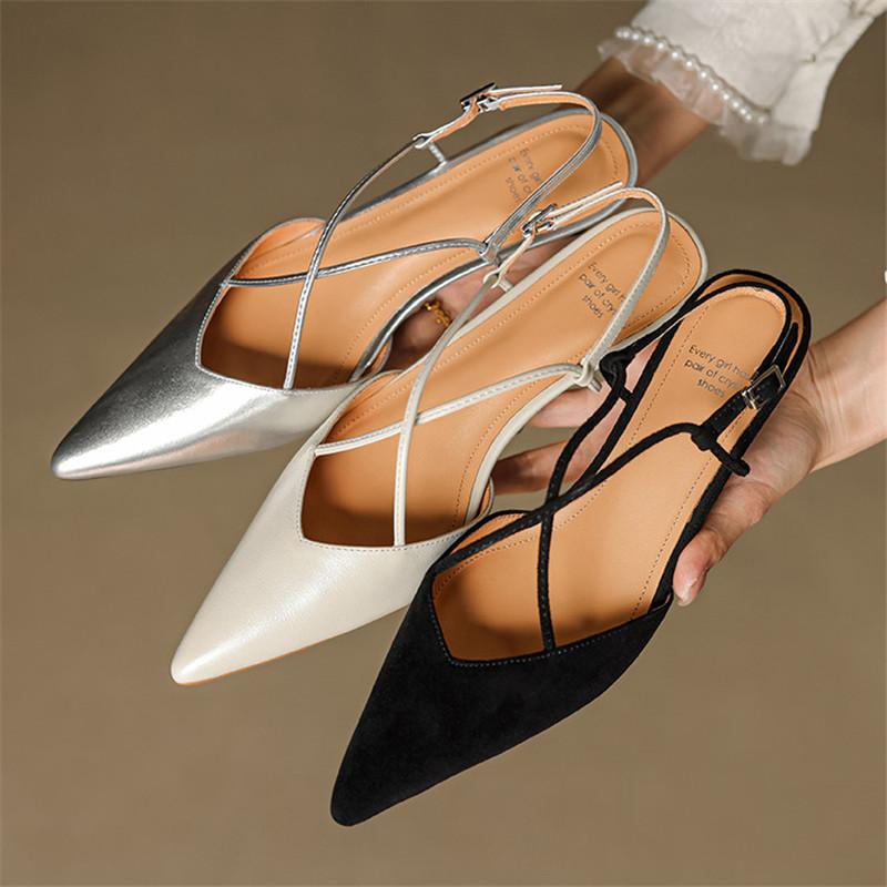 Mode Neue Schafveloursleder Sommer Sandalen Damenschuhe Spitz Zehen Sandalen für Damen Mode Zehenbedeckende Sandalen Handgefertigter Echtschuh