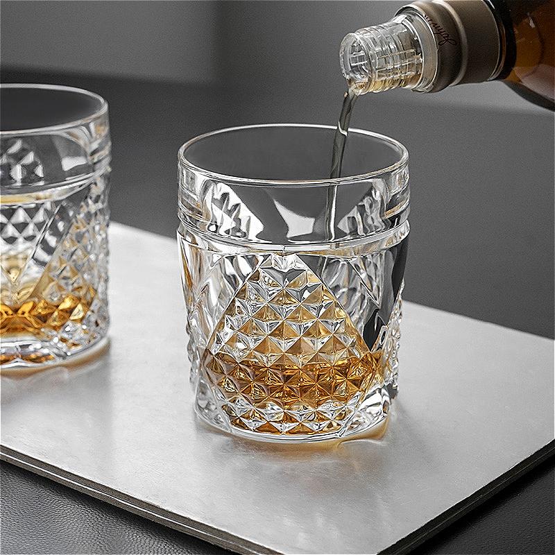 320ml 11oz Diamond Carved Whiskey Glass Transparent Wine Glass Party Cocktail Brandy Cups Water Bottle High End Drinking Glasses