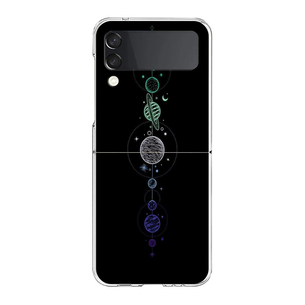 Phone Case For Samsung Galaxy Z Flip 3 4 5 Hard Folding Clear PC Bumper Planet and starry sky art For Samsung Z Flip 6 Cover