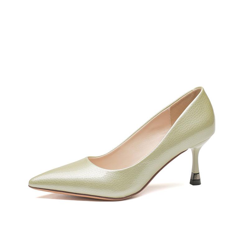 White Nude Not Tired Feet Thin Heels High Heels 2025 New Spring and Summer Temperament Pointed Small Patent Leather Single Shoes Apricot