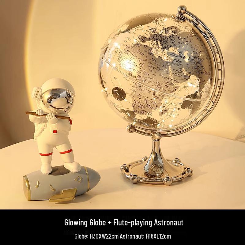 Astronaut Boy Globe Ornament: Luxurious Birthday Gift & Decorative Piece for Living Room or Wine Cabinet.