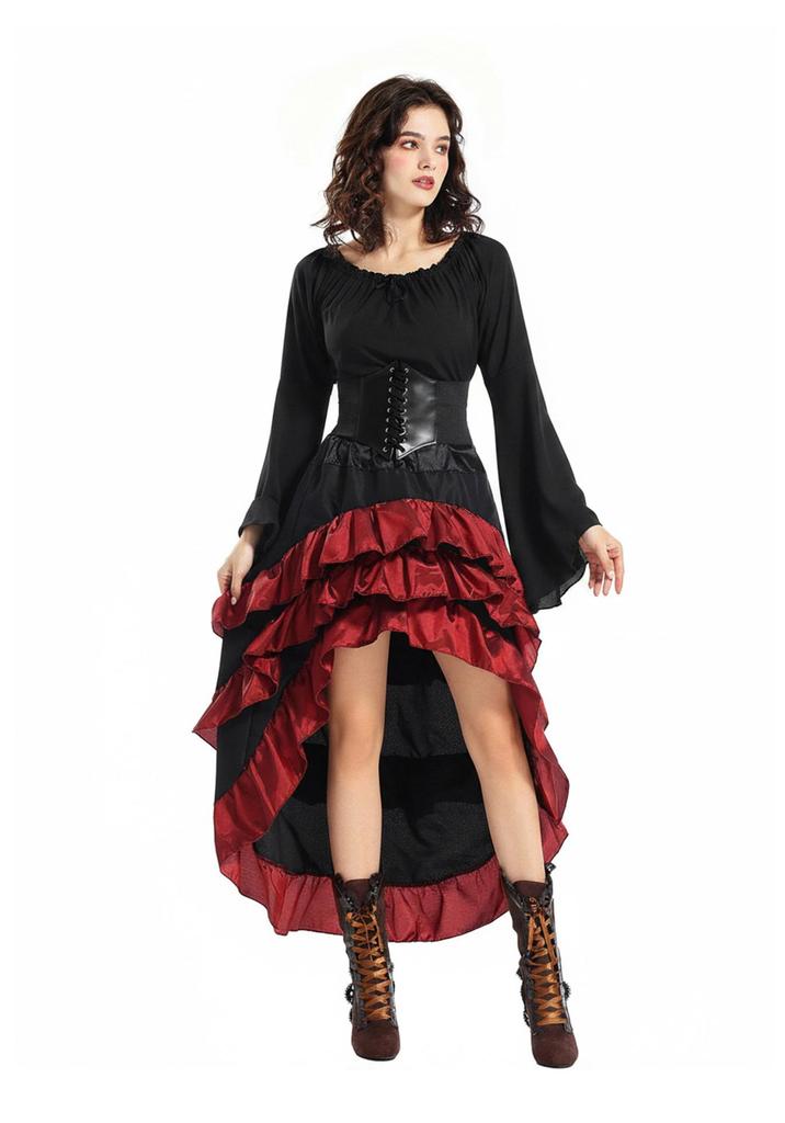 Abito Corsetto Arricciato Gonna Pirata - Costume Medievale di Halloween, Personalizzabile