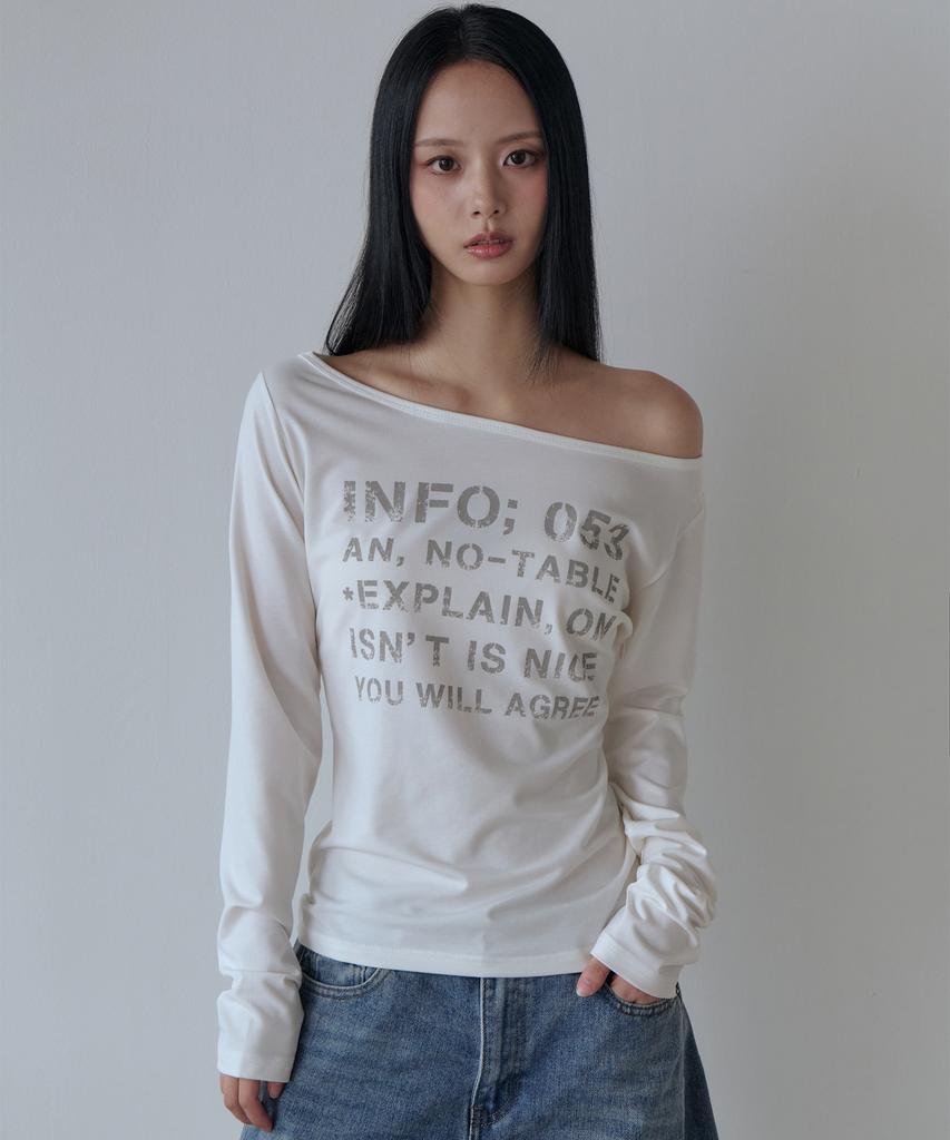 5OML Boat Neck Lettering Off-Shoulder Long Sleeve (Ivory)