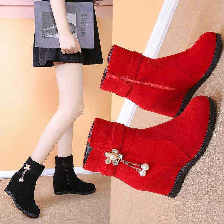 2025 Autumn and Winter New Women's Velvet Martin Boots Inner Heightening Side Zipper Rhinestone Short Boots Women's and Women's Boots Single Boots Co