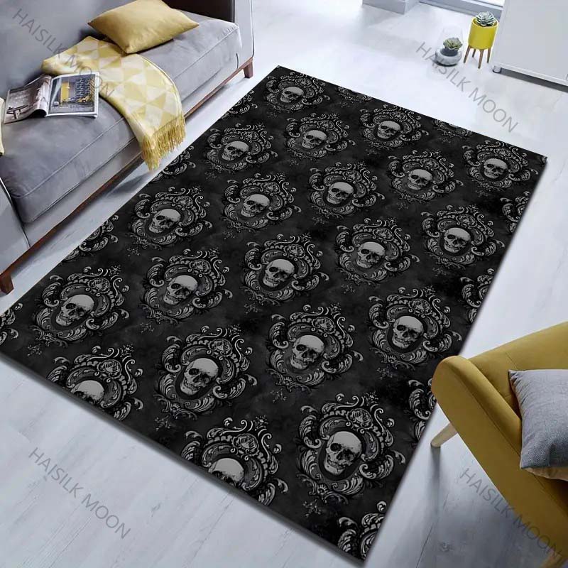 Retro Style Skull Pattern Carpet for Bedroom Living Room Bedside Sofa Floor Mat Modern Home Decor Area Rug Machine Wash