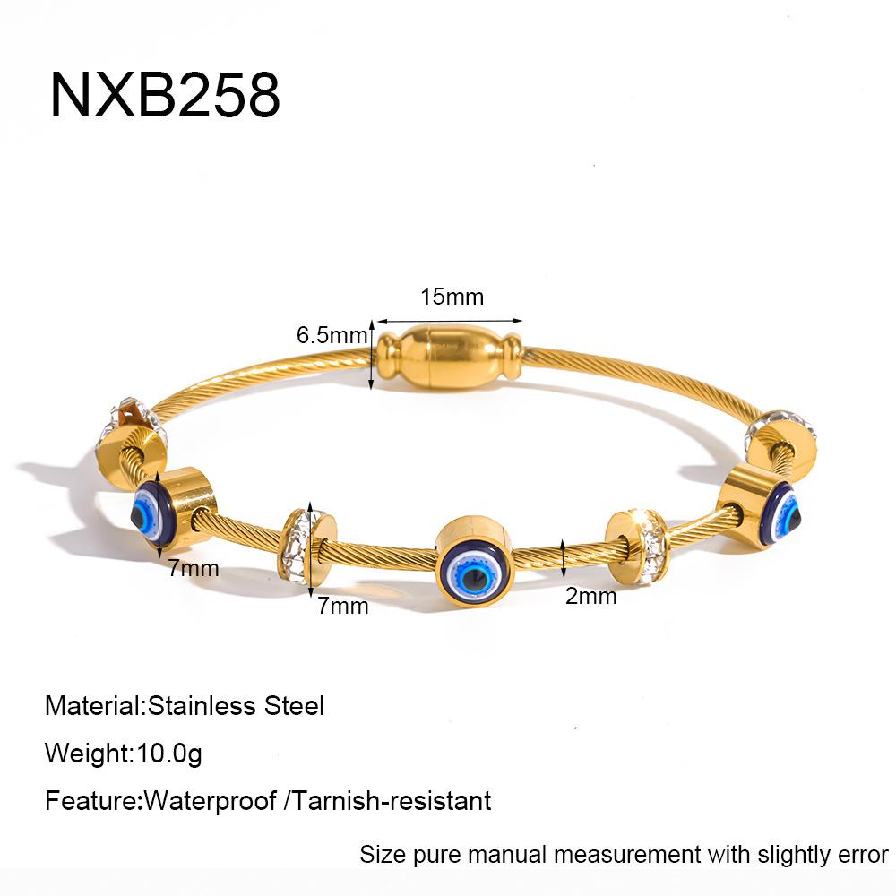 European and American literary retro stainless steel zirconium blue eye devil's eye bracelet plated with 18k gold adjustable bracelet