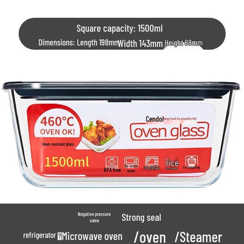 Rechteckige Glas-Lunchbox mit Deckel - Großes Fassungsvermögen, Mikrowellengeeignet, Hochwertiger Aufbewahrungsbehälter
