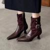 High Heels Women Ankle Boots Elegant Metal Decoration Woman Modern Boot Side Zipper Sexy Soft Leather Women'S High Boots