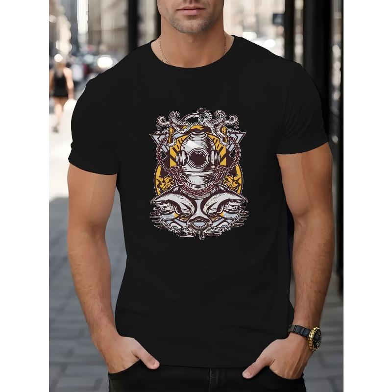 Graphic Men s Short-sleeved T-shirts, Fashionable and Trendy Printed Men s Bottoming Shirts, Spring and Summer Round Neck Casual Versatile Tops S чёрный
