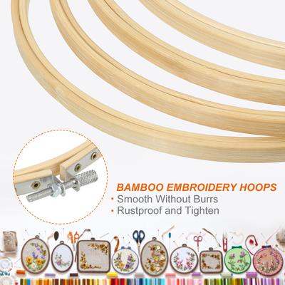 12pcs 6/8/9/10/12 Inch Bamboo Frame Embroidery Hoop Ring Adjustable Bamboo Circle Cross Stitch Hoop Ring Art Craft Sewing Decor