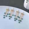 A-Grade Blue Jade Ping An Kou Dangle Earrings with 14k Gold-Plated Butterfly Hooks and Retro Tassel Style