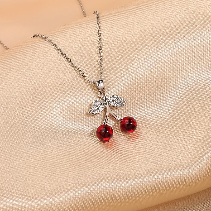 Women's Luxury Zircon Cherry Pendant Necklace - Elegant Copper Clavicle Chain