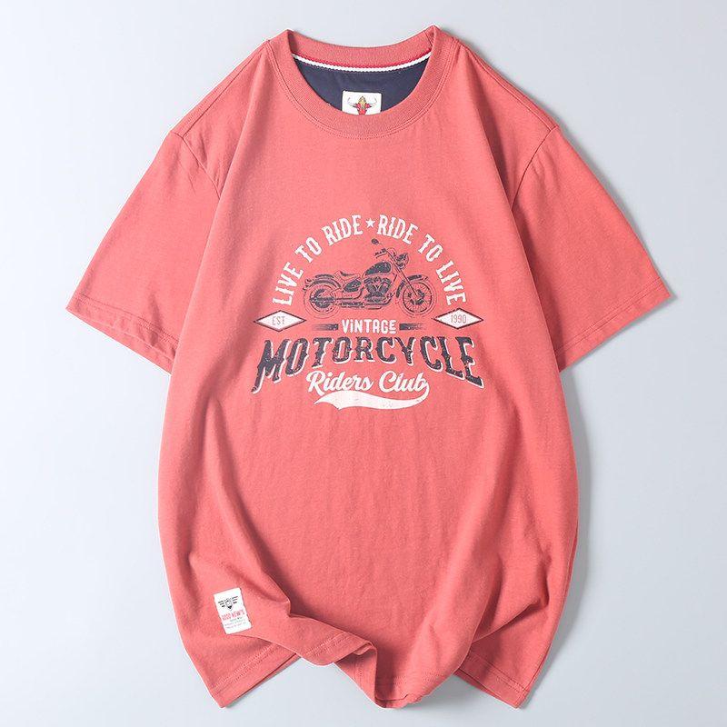 Vintage Motorcycle Element Print Short-Sleeve T-Shirt, Export Quality, Summer Men's All-Cotton Round-Neck Casual Half-Sleeve