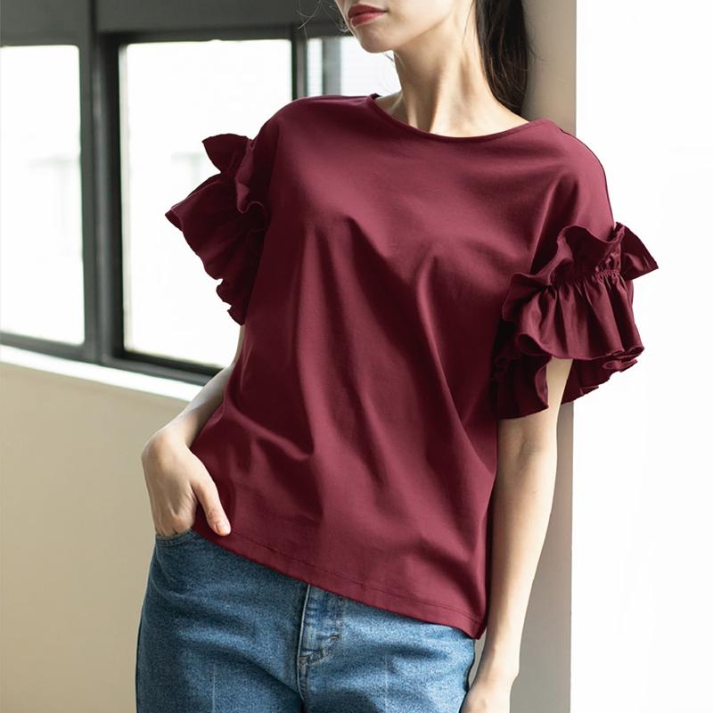 

ZANZEA Женская повседневная летняя блузка с коротким рукавом и оборками 3XL вино красного