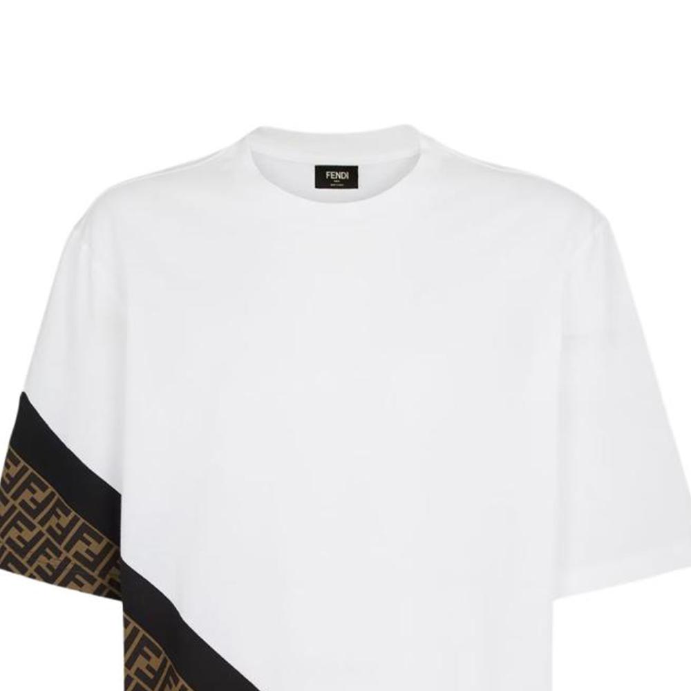 FENDI T-Shirts Men's White Crew Neck Moderate Straight Fit FAF682AN68F1KRQ