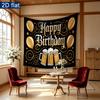 Golden Balloons Gifts Beer Mugs Birthday Party Backdrop, Polyester Banner for Photo Background & Decor