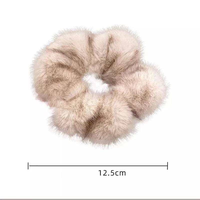 Large Size Sweet Soft Fluffy Plush Solid Color Elastic Hairband Scrunchies Women Girl Autumn Winter Hair Ring Hair Accessories