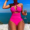 European & American Halter Neck Sexy Cutout One-Piece Swimsuit with Crisscross Straps