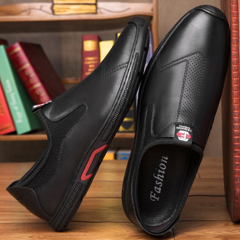 Genuine Leather Shoes Men'S Spring Autumn Breathable British Men Business Casual Loafers Shoes Soft Sole All-Match Mens Shoes