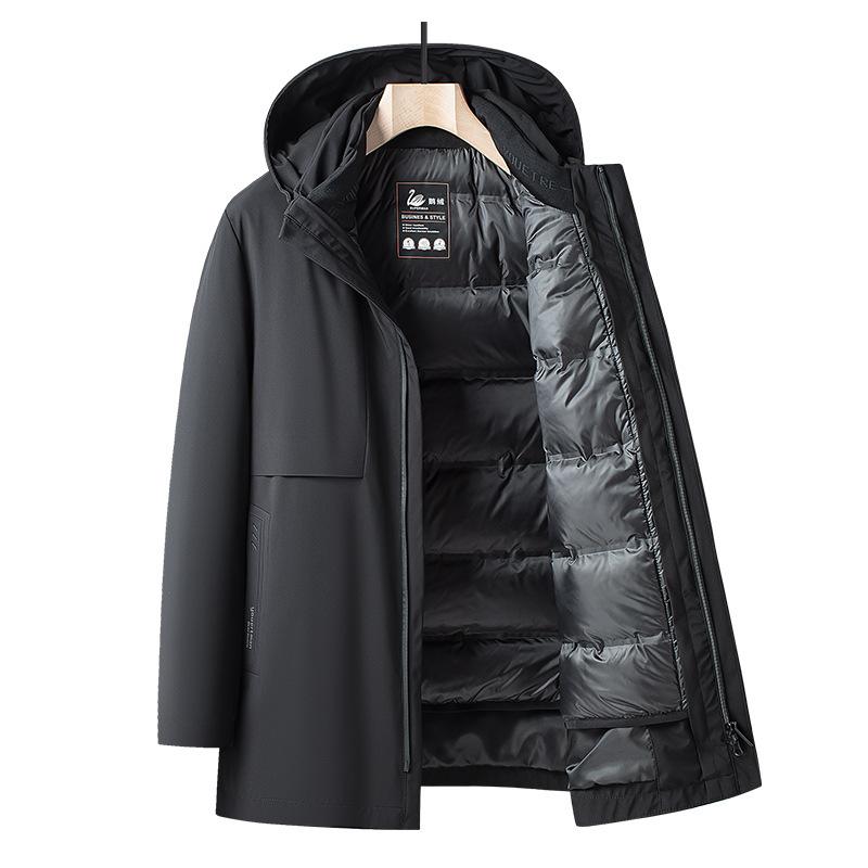 Men's New Winter White Goose Down Removable Liner Down Jacket Versatile Casual High-end Hooded Warm Jacket for Men