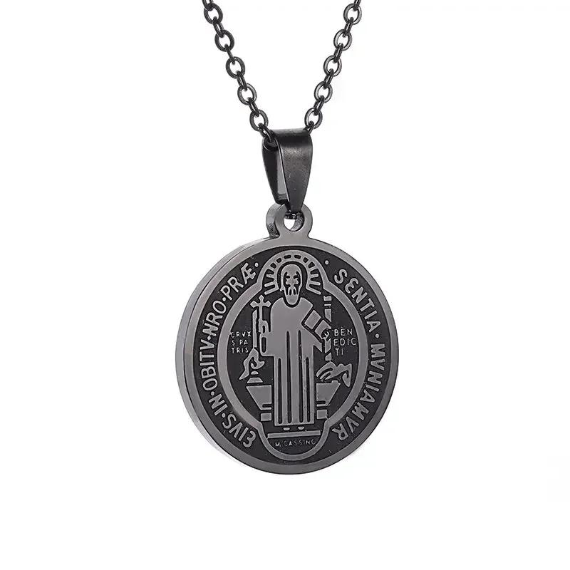 Hip Hop Iced Out San Benito San Benito Holy Medal Pendant Jesus Necklace Religious Amulet Jewelry for Men and Women