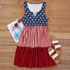 Vintage American Flag Sleeveless Vneck Dress With Polyester Fabric For Casual Wear
