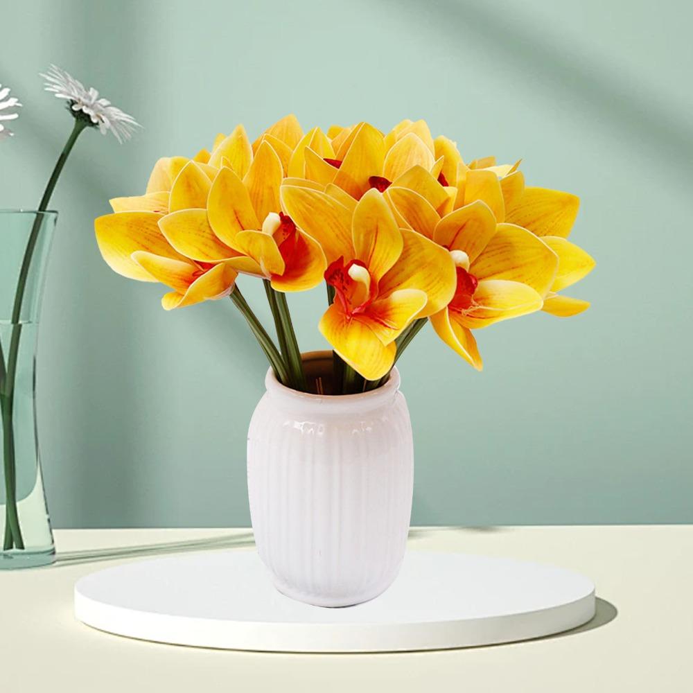 6 Stems Artificial Orchid Flowers Iron Wire Stem Silk Orchid Decorations Home Decor