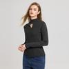 Women's Hollow Knit Half-High Collar Long Sleeve Top