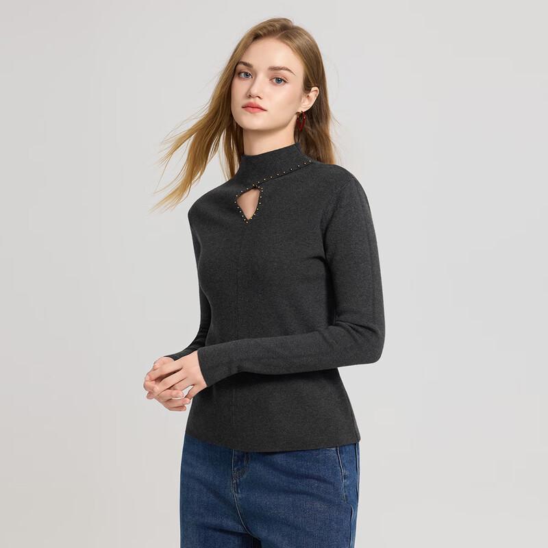 Women's Hollow Knit Half-High Collar Long Sleeve Top