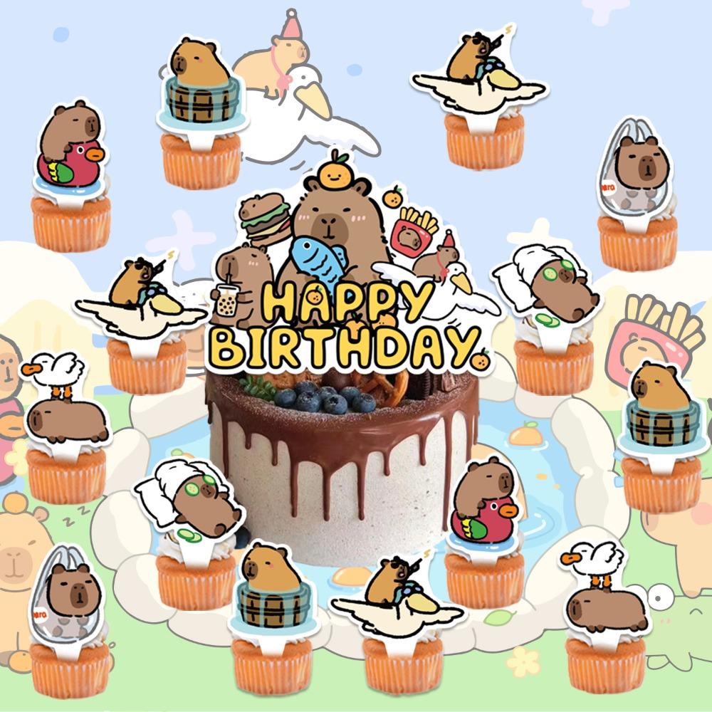 Latex Happy Birthday Capybara  Banner Paper Cake Topper New Latex Balloons