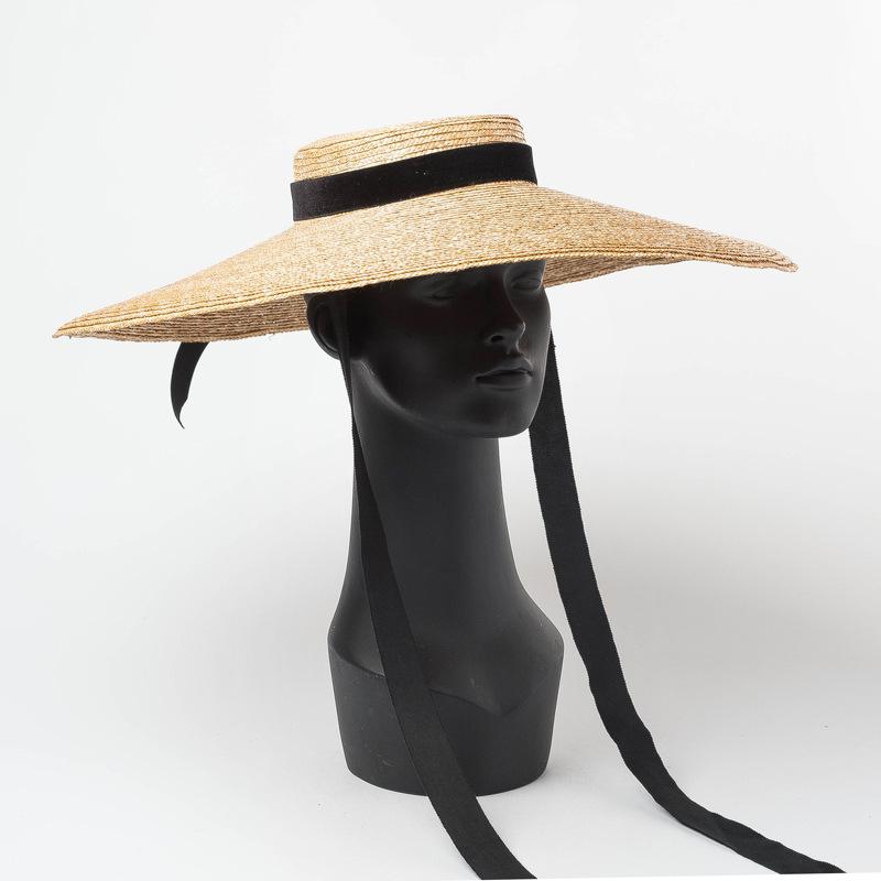 202508-shi inc chic summer model show handmade straw Velvet webbing lady sun cap  women leisure leisure hat