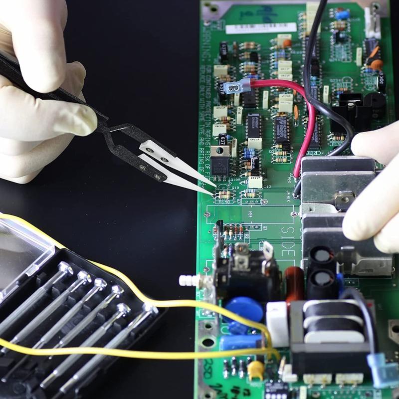 Precision Reverse Ceramic Tweezers Non-Conductive,Anti-Magnetic Point Curved Tips Tweezers Set for Cross Lock Soldering