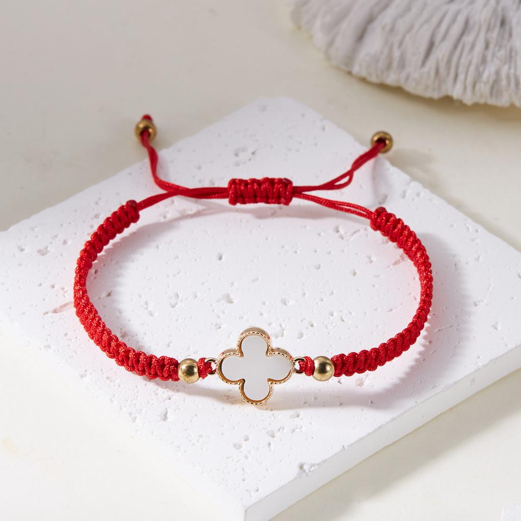 Fashion Lucky Four-Leaf Clover Braided Bracelet Women Ins Style Niche Hundred With Pull-Out Adjustable Four-Leaf Flower Hand Rope