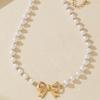 Elegant French Pearl Bow Choker Necklace for Women - Lightweight and Stylish