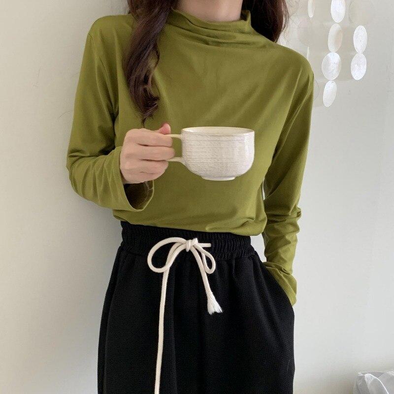 Langarm Shirt Bottom Frauen T-shirts Herbst Winter Mode Weibliche Beiläufige Dünne Hohe Elastische Mock Neck T-shirts Pullover Tops