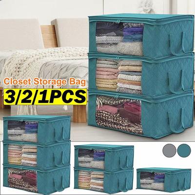 1/2/3Pcs Clothing Wardrobe Organizer Bag Clothes Blanket Quilt Closet Box Bag Home Foldable Storage