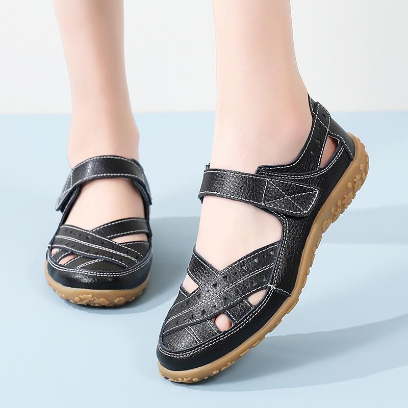 Large Size 35-46 Women's Sandals Hollow Hole Shoes Genuine Leather Beanie Shoes Mother Shoes Women's Single Shoes Nurse