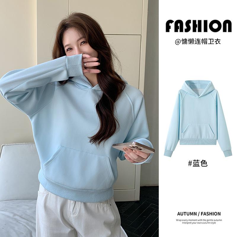 

2 pullovers hooded sweater women s autumn and winter thickened shoulder casual loose and thin versatile long-sleeved top XL fits 125-70 kg синий
