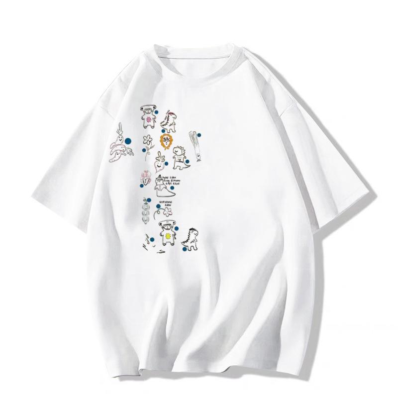 Women's 2025 Summer Cotton Short Sleeve T-Shirt with Straight Shoulder Design