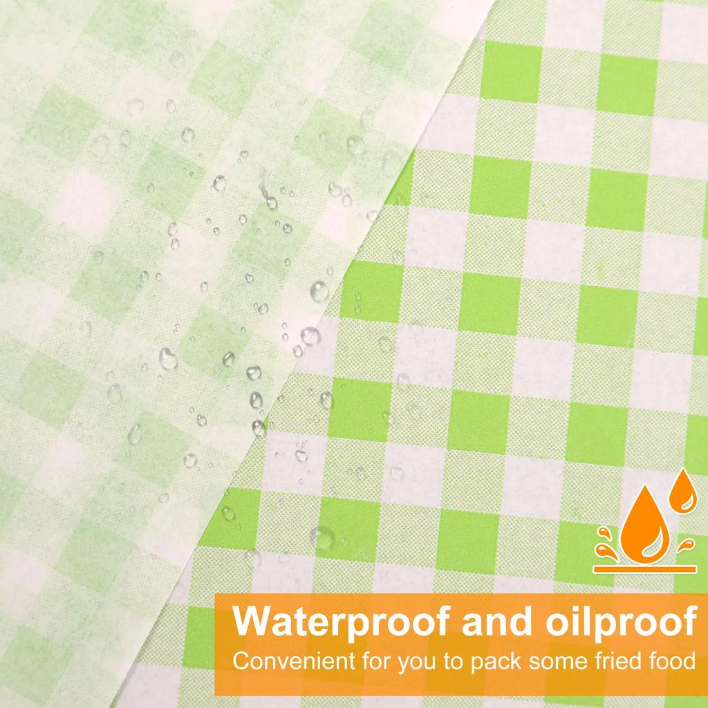 400Pcs Greaseproof Paper Liners Waterproof Sandwich Paper Wraps Plaid Food Wrapping Paper 4 Colors Paper Basket Liner Paper