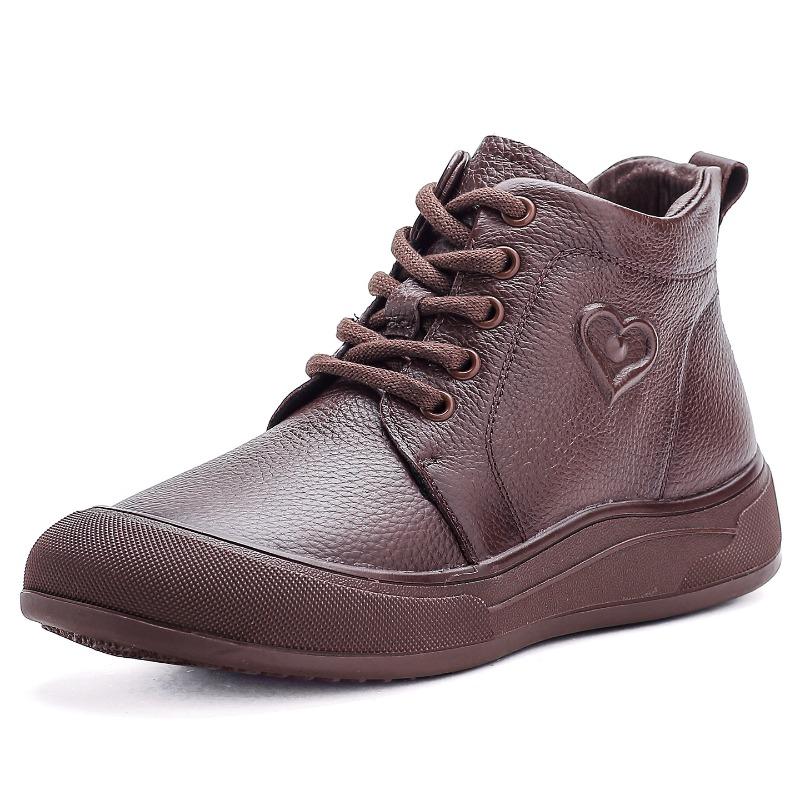 First Layer Cowhide Retro Thick-soled Small Short Boots Winter New Mother Shoes Genuine Leather Boots Women's Leather Boots