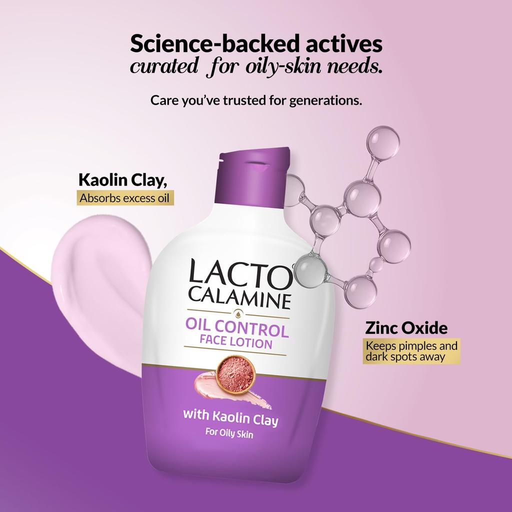Lacto Calamine Gesichtslotion 120 ml Tägliche Feuchtigkeitspflege für fettige Haut Ölkontrolle Leichte Gesichts- und Körperpflege Kaolinton, Glycerin & Zinkoxid